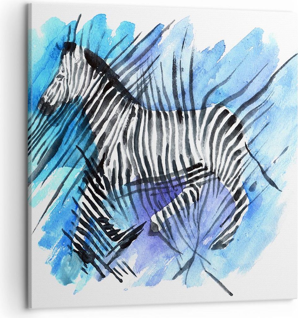 Bild auf Leinwand - Leinwandbild - Zebra Streifen Tierwelt Pelz - 50x50cm - Wand Bild - Wanddeko - Leinwanddruck - Bilder - Kunstdruck - Wanddekora...