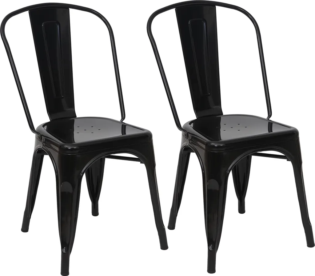 Set 2 Sedie Bistrot HWC-A73 Metallo Nero Industriale Impilabile - 1