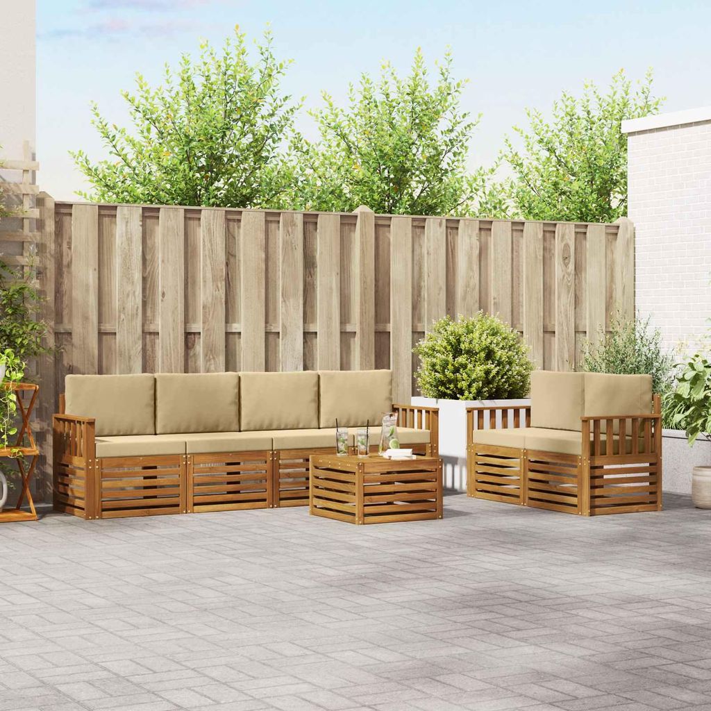 "SALE 2026"Sofagarnitur - CLORIS - Balkonmöbe/Sitzgruppe - 7 pcs - Moderne Design - Natur und Beige Massivholz Akazie - Gartensofas NeuMöbel792300