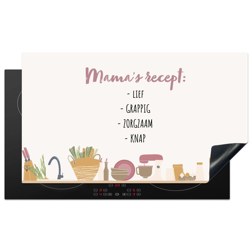 KitchenYeah Herdabdeckplatte Zitat - Mamas Rezept - Rosa - Pastell - Mutter , 91x52cm, Küche Deko, Glaskeramikkochfeld Herdabdeckung, Abdeckplat...