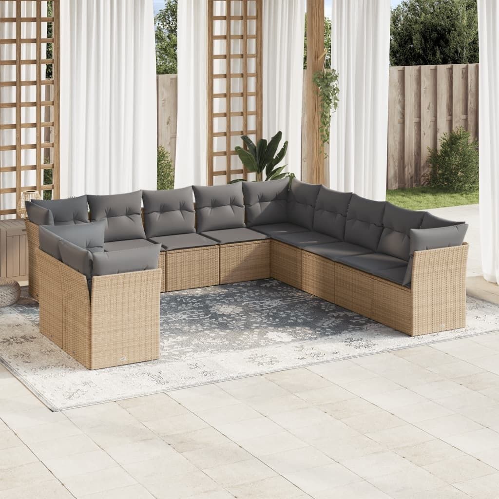 Maison Exclusive - 11-tlg. Garten-Sofagarnitur mit Kissen Beige Poly Rattan