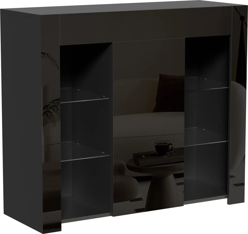 Buffet compact noir brillant Sweiko : optimisez votre petit espace chic - 14