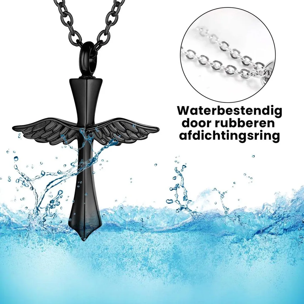 Collana Urna A Croce Con Rosa E Pietra Portafortuna - Gioiello Commemorativo Per Ceneri Donna, Regalo Ricordo