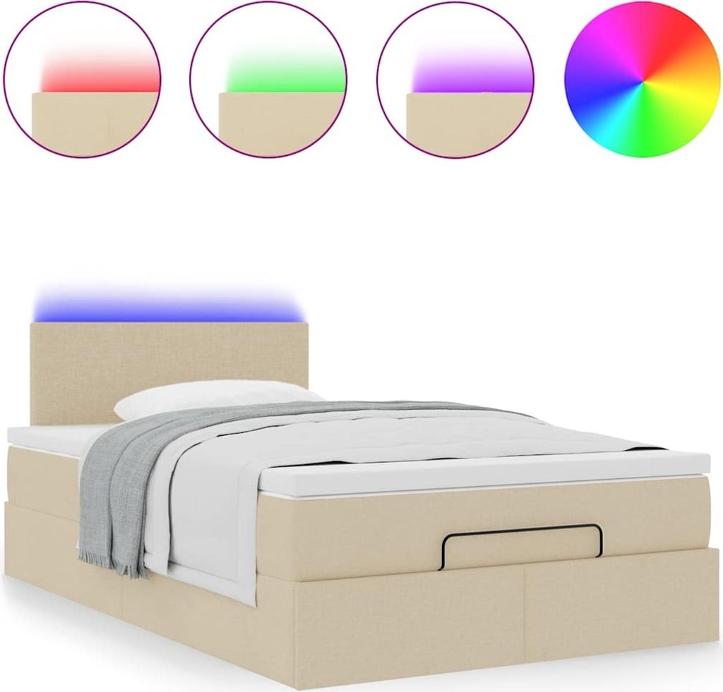 Cloris DesignMöbel Ottomane Bett mit Matratze & LEDs Creme 120x190cm Stoff - Klassische Betten Bettrahmen DE303268