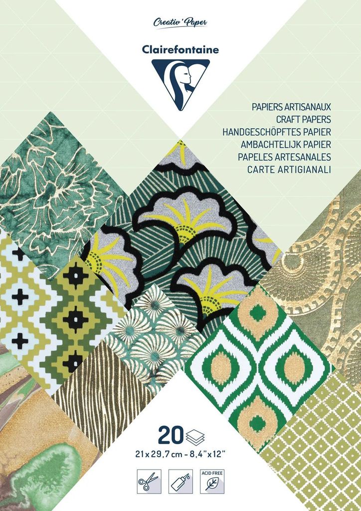 Clairefontaine 3x Papiere aus aller Welt, Block geleimt A4, 20 Blatt Grün 95094C
