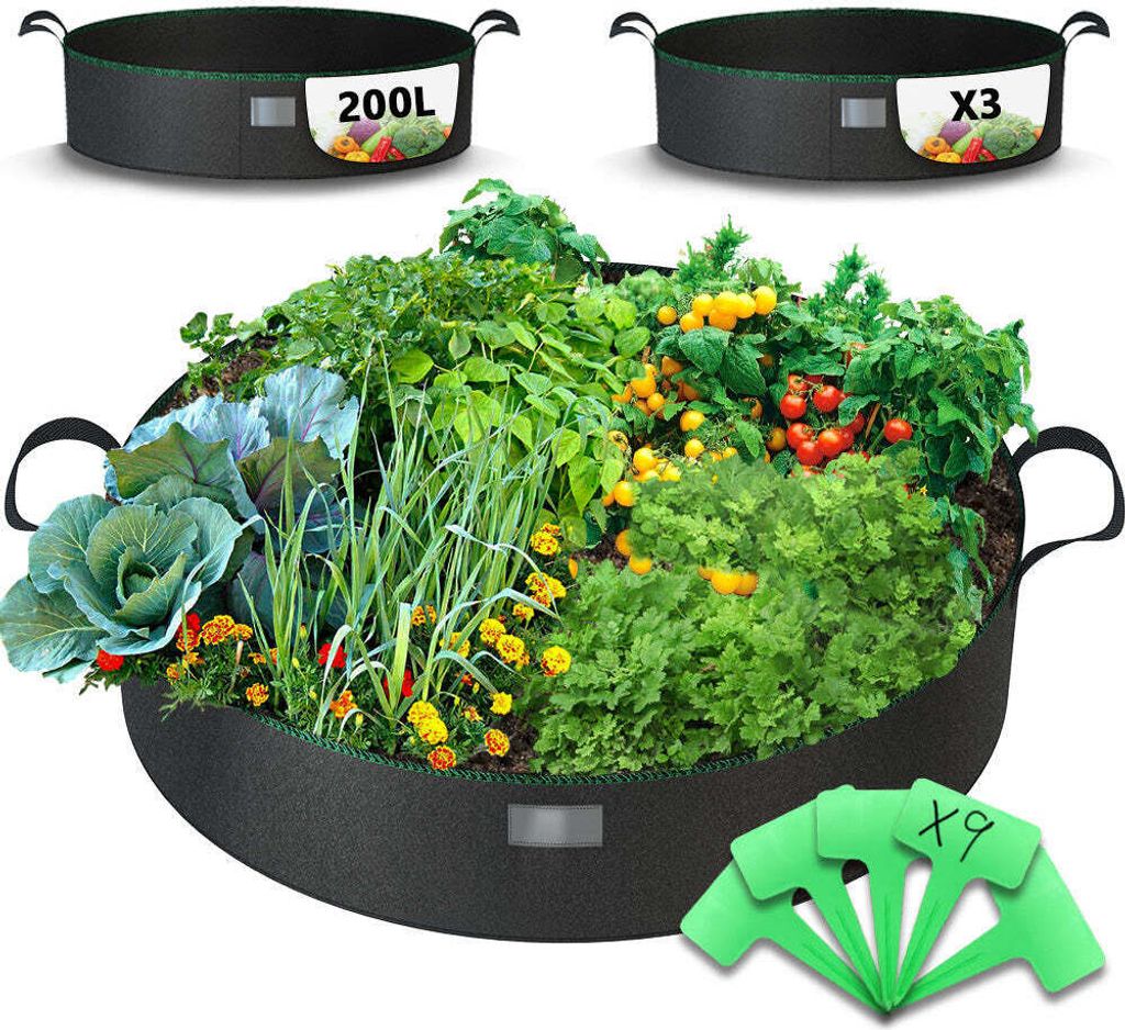 VOUNOT 3er Hochbeet Pflanzsack 200L, Pflanztasche mit Pflanzenschilder