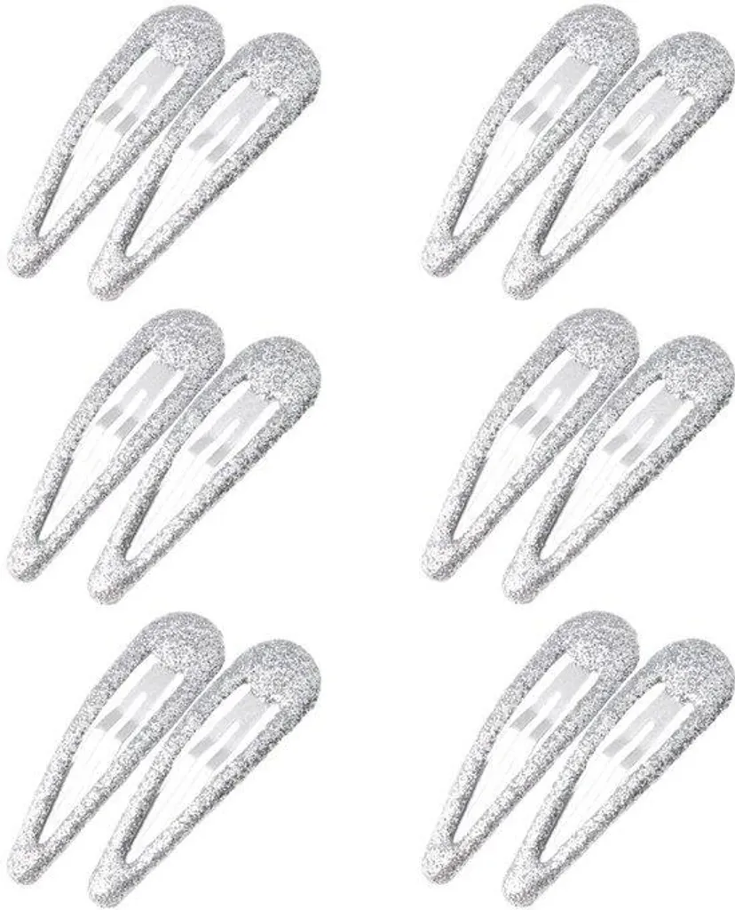 Barrettes à cheveux en métal argenté scintillantes - Lot de 12 pièces