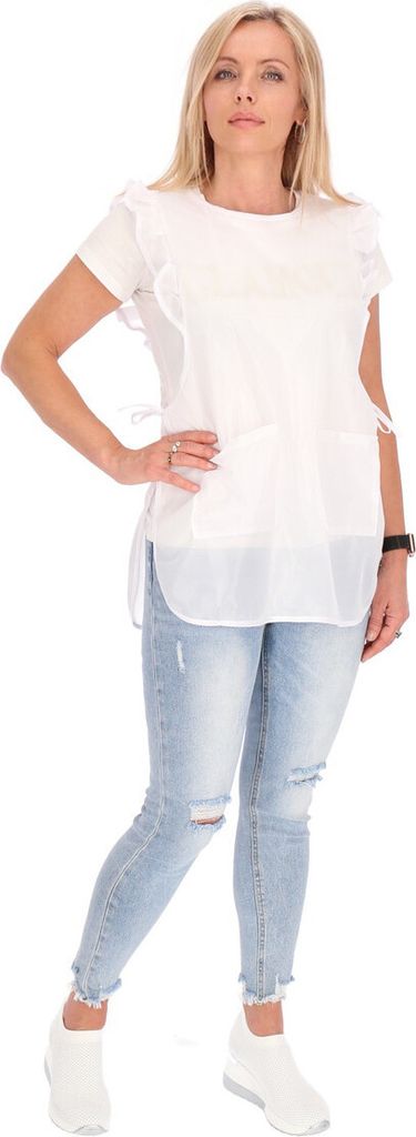 Chasuble Kasack Überwurf Schürze Dederon Nylon Nostalgie Rüsche weiß , Größe:2XL, Paspel:weiß