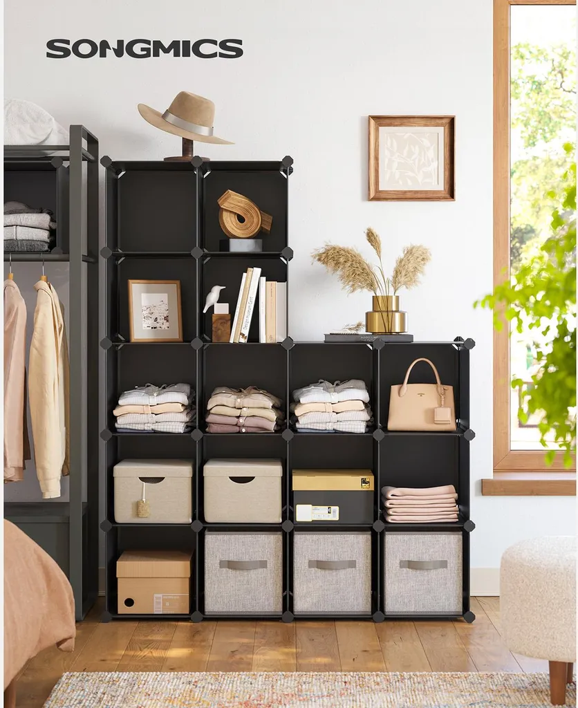 Optimisation gain de place : Étagère 16 compartiments noire clipsable - 2