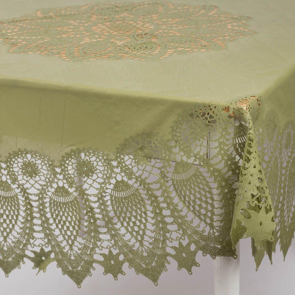 Tischdecke abwaschbar Häkelspitze Amira rund grün Ø 152cm Produktbild 
