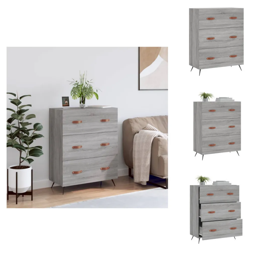 vidaXL Mobile 3 Cassetti Grigio Sonoma 69,5x34x90 cm Legno