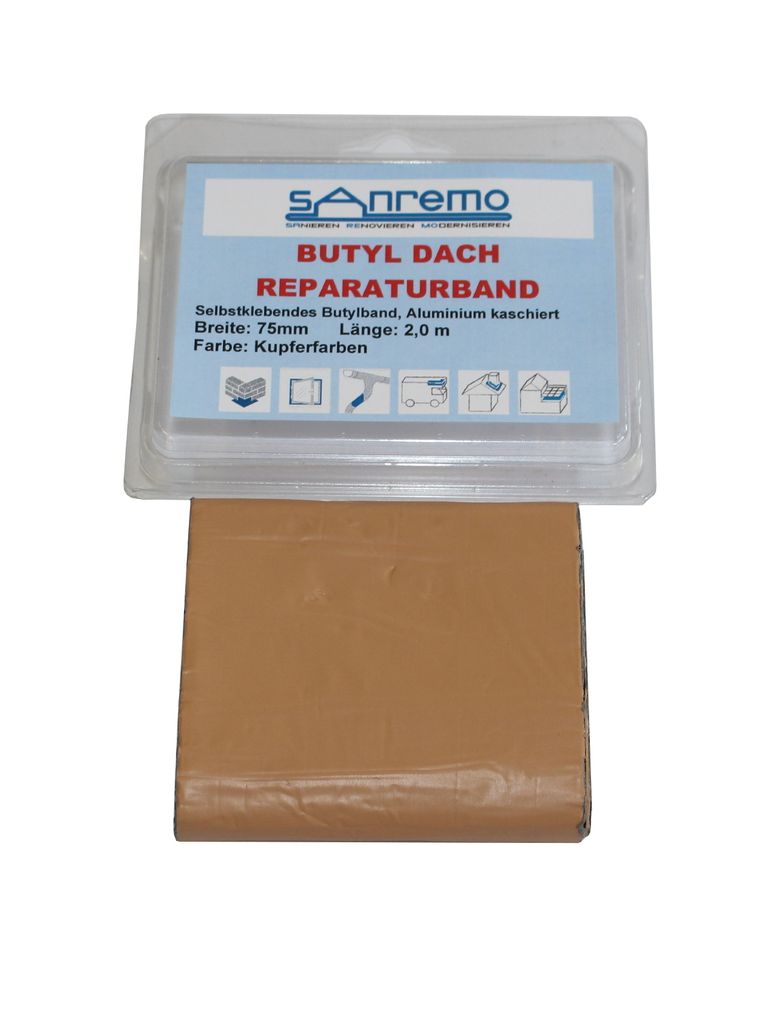 Sanremo DACH Reparaturband Dachrinne selbstklebendes Butylband Kupferfarben 75mm x 2m