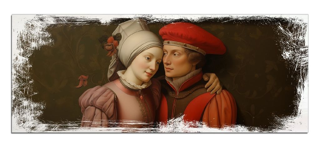 Wallario Kunstdrucke Wandbilder Holz in : Brillante Farben, Größe 50 x 125 cm Motiv Zeitlose Zuneigung