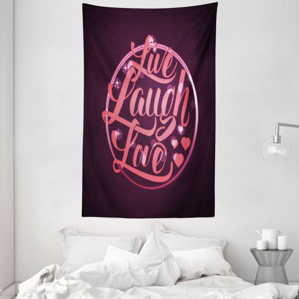 ABAKUHAUS Lebe lache Liebe Wandteppich und Tagesdecke, vibrant Kreis aus Weiches Mikrofaser Stoff Waschbar ohne Verblassen Digitaldruck, 140 x 230 ...