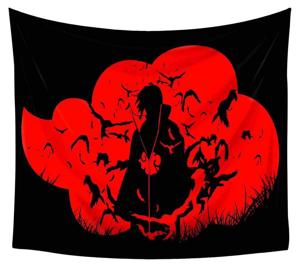 Wandteppich mit Itachi Uchiha | Itachi Uchiha im Mangekyou Sharingan | Akatsuki Wandbild | 130x145cm