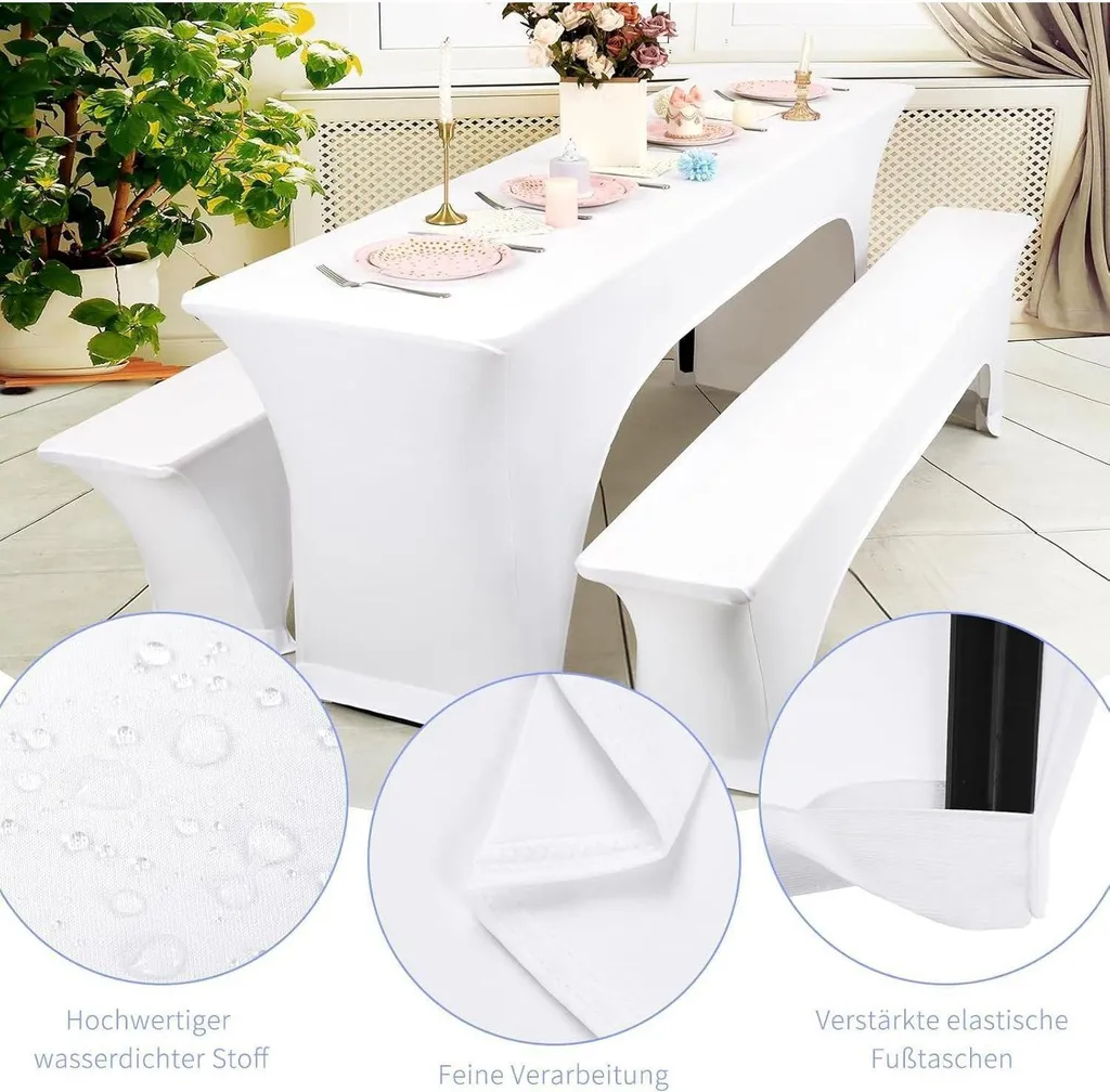 Copritavolo Elasticizzato Bianco Impermeabile 220 cm | Kit Eventi 3 Pezzi - 3