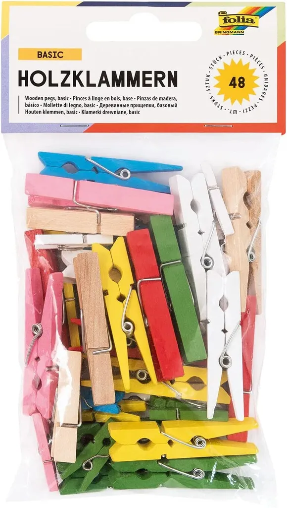 Set de 48 pinces à linge en bois pour séchage extérieur et décoration