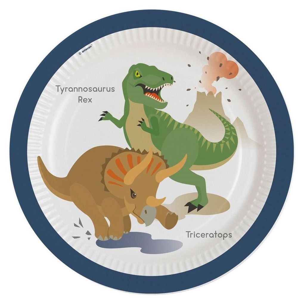 8 Teller Dinosaurier rund 23cm Papier Produktbild 