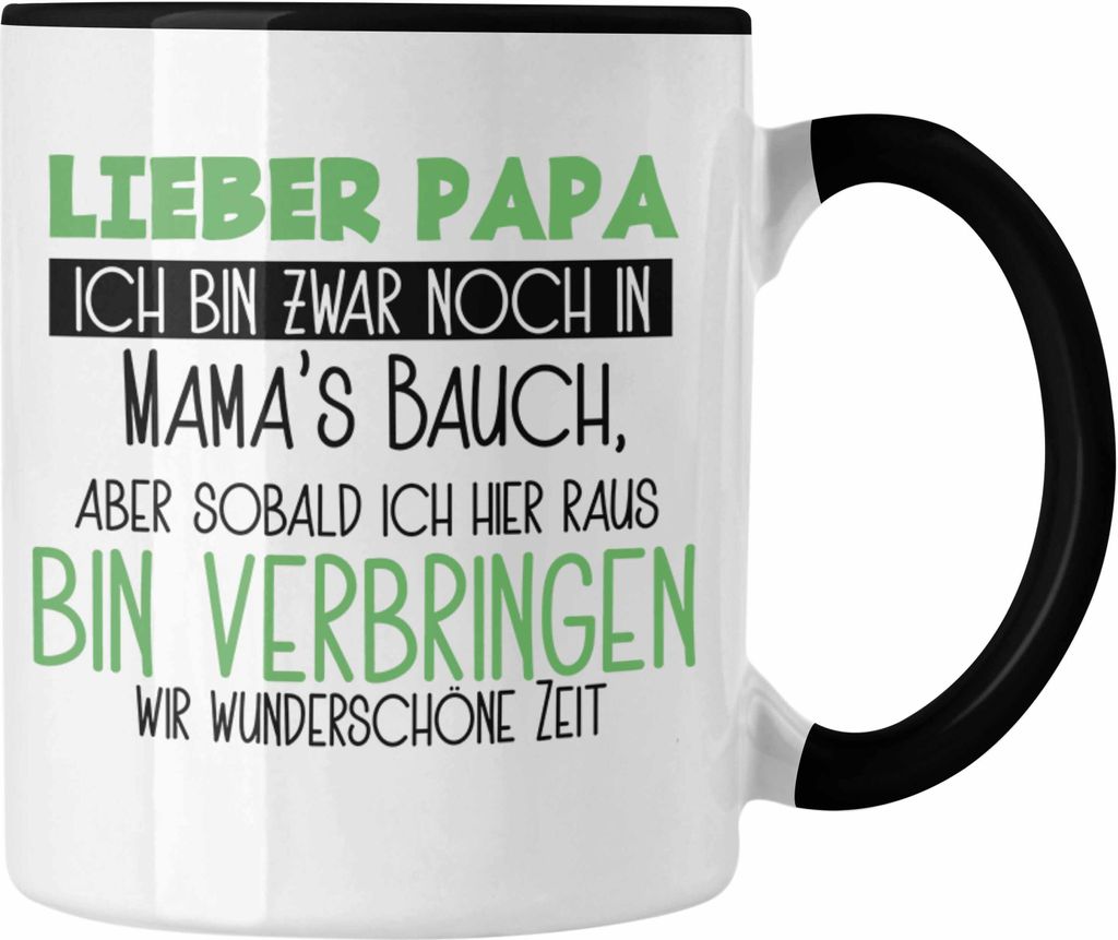 Trendation - Schwangerschaft Tasse Geschenk für Papa Sohn Tochter Schwangerschaftsgeschenk Vater (Schwarz)