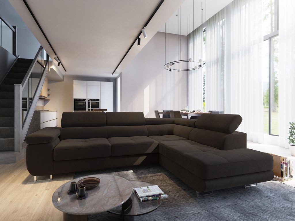 Masseno Ecksofa SELVA R-S mit Schlaffunktion L-Form, Sofa mit Bettkasten, Wohnzimmersofa, Couch, Soffa, Bettsofa, Couchgarnitur- Braun, MONOLITH 29