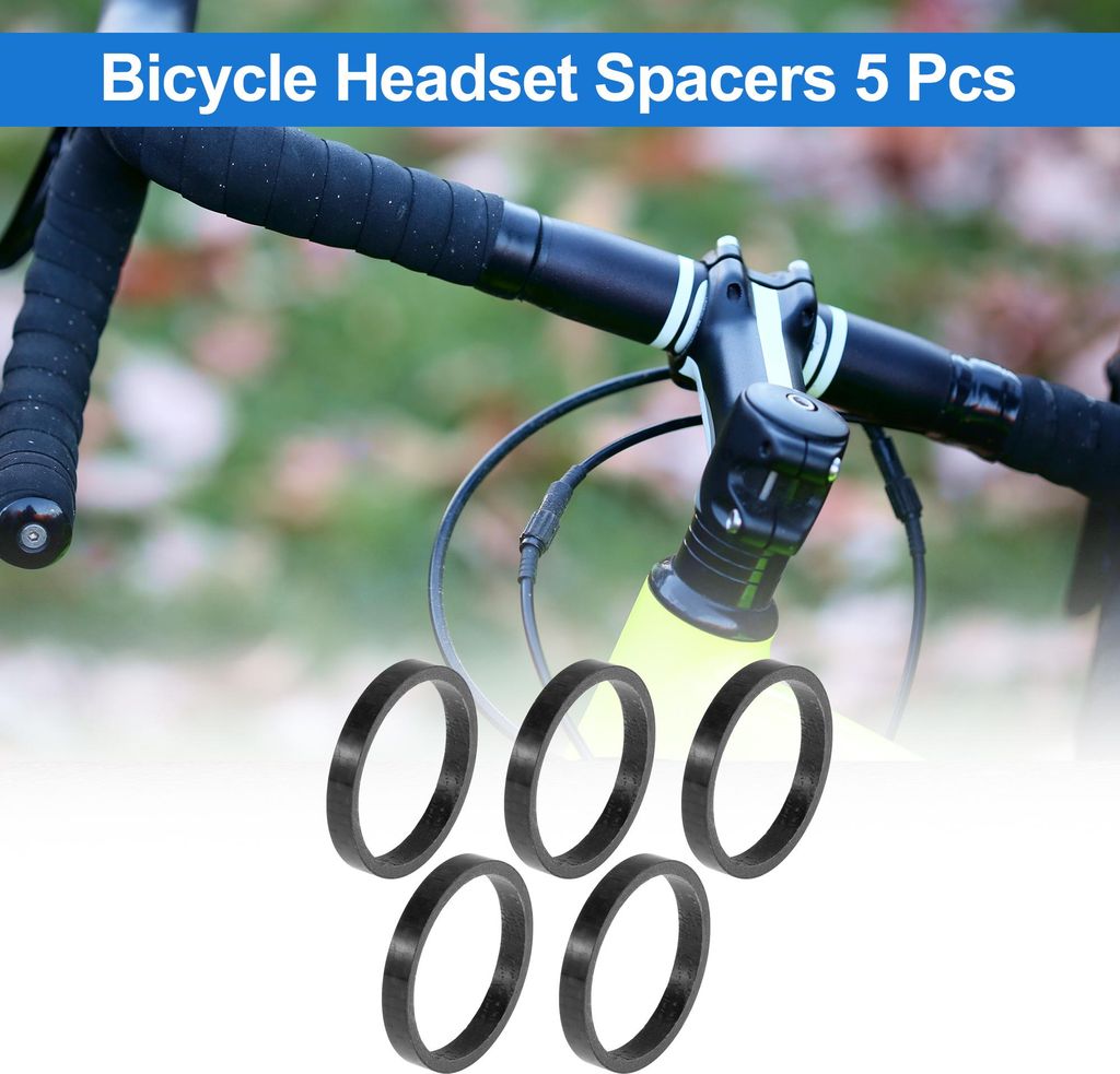 Fahrrad Lenkkopfdistanzringe 5mm Fahrrad Lenkerstütze Distanzringe 31.8mm 1-1/4" Carbon Fiber Hochglanz Schwarz Carbon Fiber 5 Stück