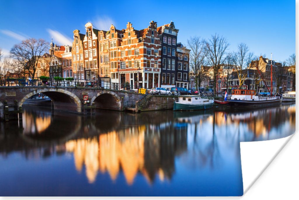 MuchoWow Poster Gracht - Amsterdam - Haus 60x40 cm - Schlafzimmerdekoration