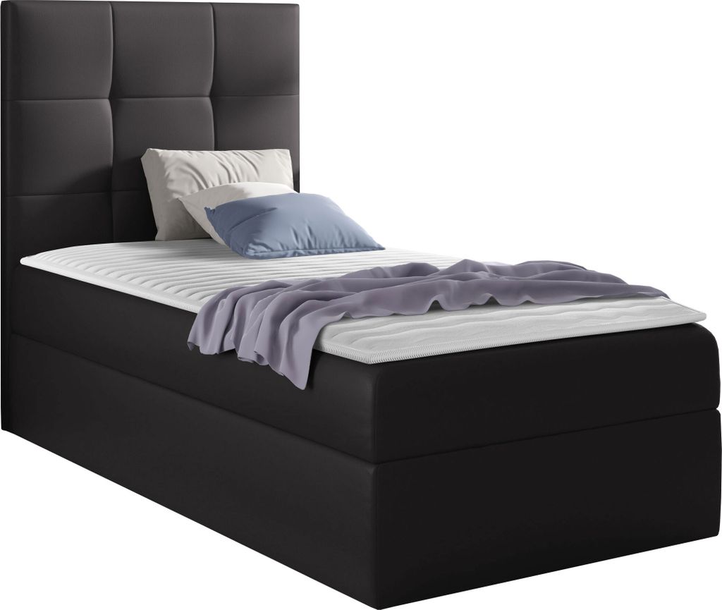 MIRJAN24 Boxspringbett Mini 2, Einzelbett mit Bettkasten für die Bettwäsche, mit Topper und Kopfteil (Soft 020, Größe: 80x200 cm, Seite: Links)