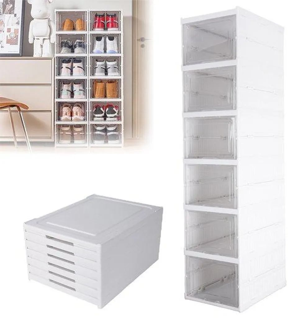 Meuble à chaussures vertical 6 étages transparent - Étagère pliable