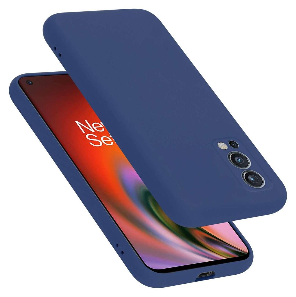 A blue phone case is shown on a white background, with a phone partially visible underneath.
