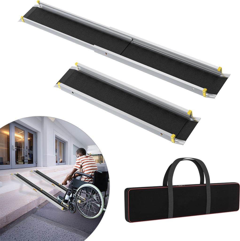 UISEBRT 5 FT tragbar Teleskop-Rampe für Rollstühle, verstellbar 83,5-152 cm, bis 300 kg, rutschfest Aluminium-Rampe für Stufen und Schwellen - 2...