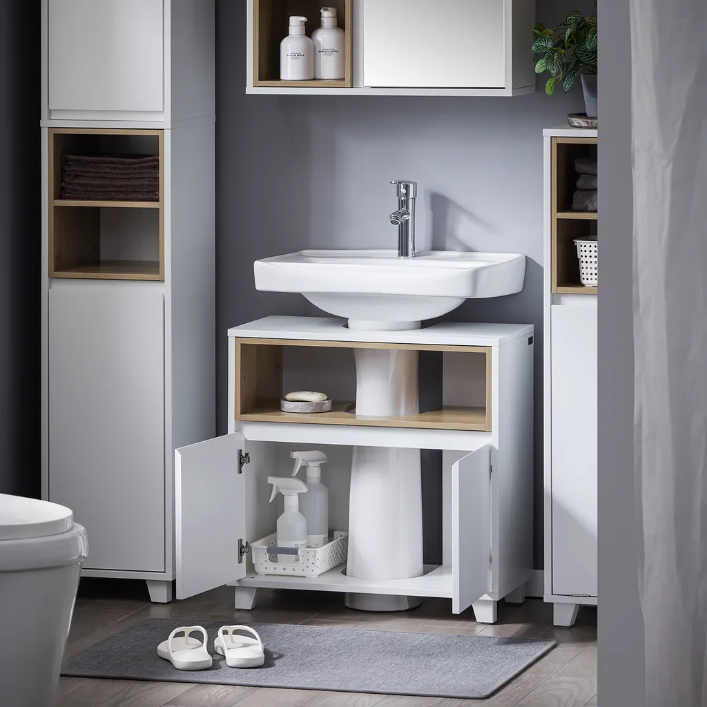 Mobile Bagno Sottolavabo SoBuy BZR148-W Bianco e Legno | 60cm
