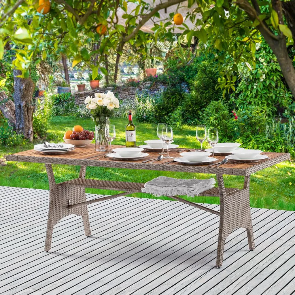 Table de jardin résistante aux intempéries en acacia et polyrotin