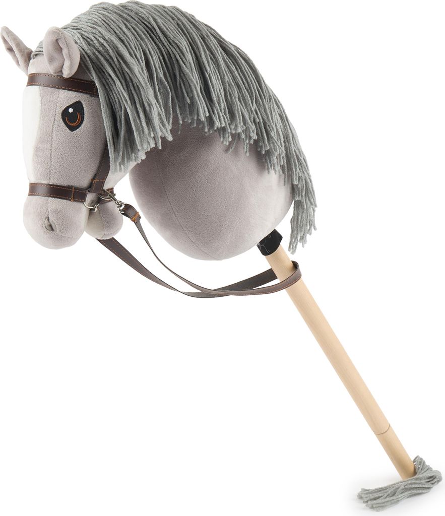 Bieco Hobby Horse Steckenpferd Grauer - Größe M, mit Trense | abnehmbarer Stock & Schweif, für Springreiten, Dressur & Spielen | Hobby Horse Pferde