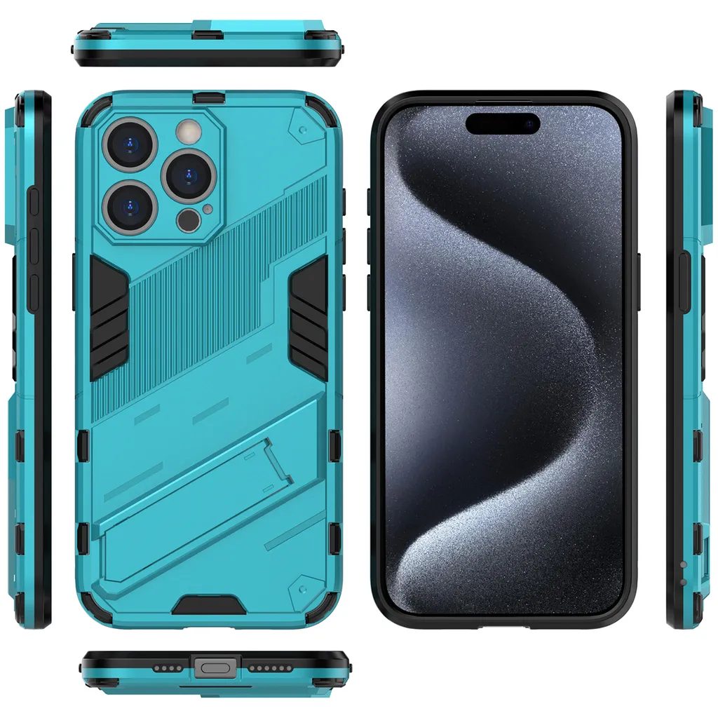 Custodia Ibrida iPhone 15 Pro Blu Stand: PC TPU Anti-Shock - 2
