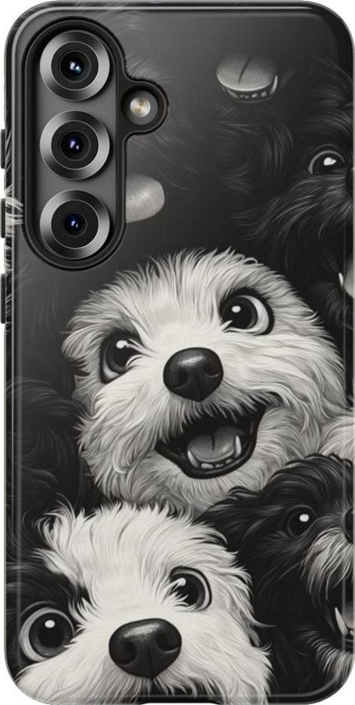 Fröhliche Hunde-Gesichter in Schwarz-Weiß – Hülle Kompatibel mit Samsung Galaxy S25
