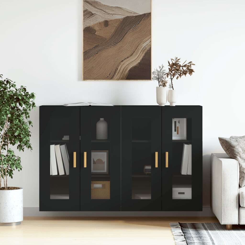 The Living Store Wandschränke 2 Stk. Schwarz Holzwerkstoff