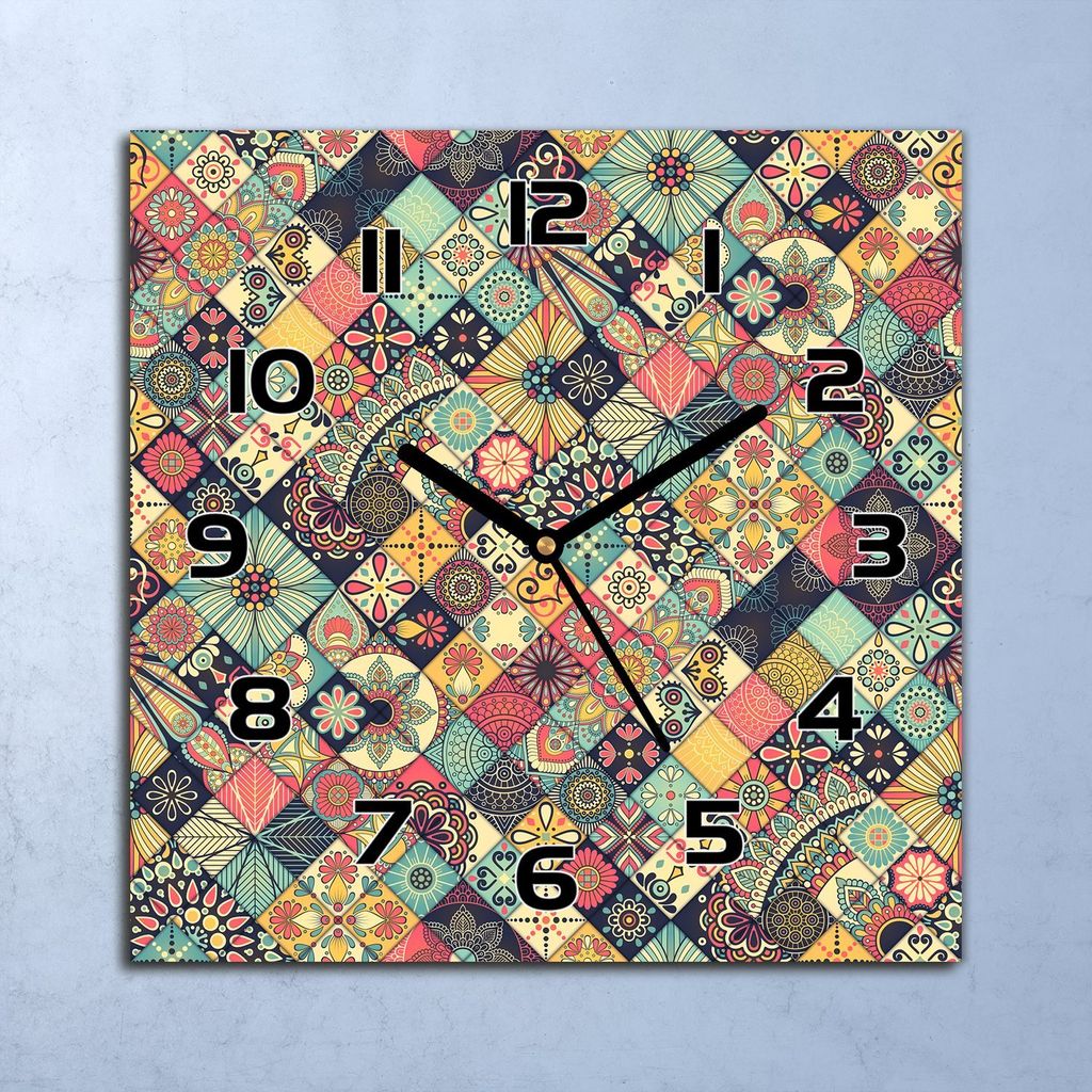 Wanduhr Echt-Glas-Küchenuhr Blumen rosa und blau Quarz Produktbild 