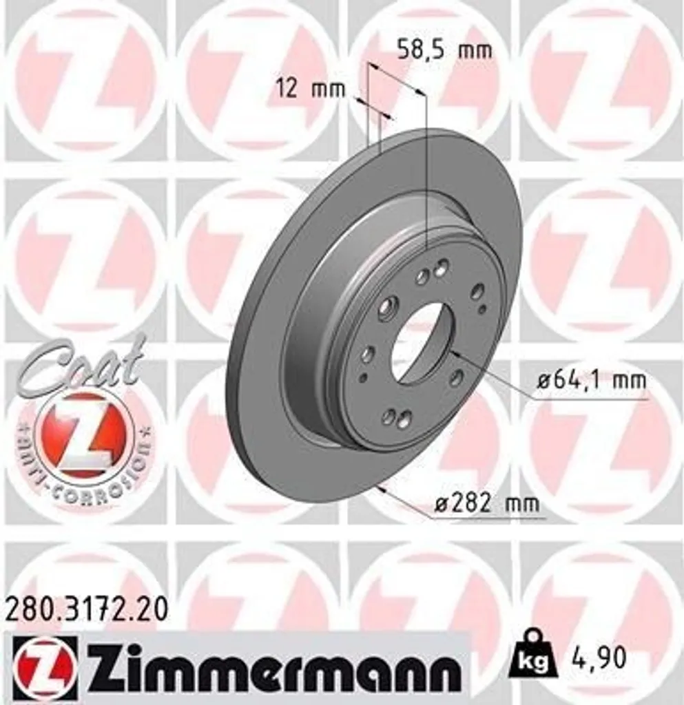 Disque de Frein Arrière Zimmermann 280.3172.20 Compatible Honda FR-V