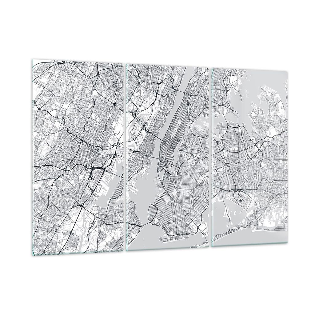 Bilder auf glas - 3 Teile - Neu York Karte - 165x110cm - Glasbilder - Wandbilder - Bilder - zum Aufhängen bereit - Wanddekoration aus Glas - Glas ...