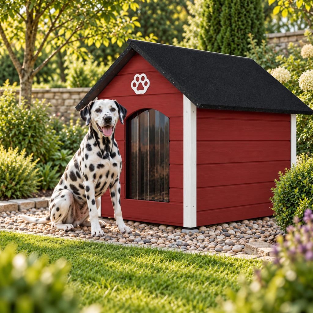 QLS Hundehütte 104x74 cm Größe XL isoliert aus Holz für Produktbild  KI-generiertes Bild
