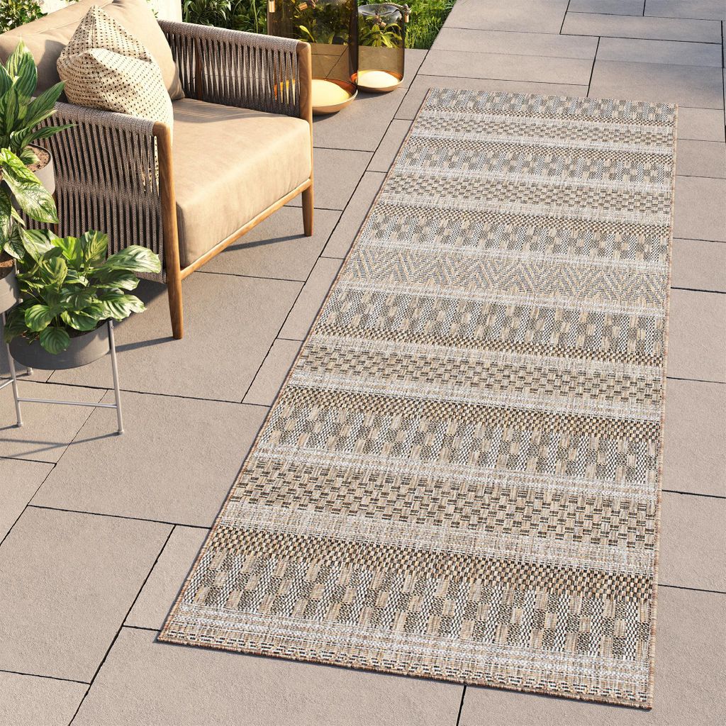 Tapiso Läufer MELISSA Outdoor Indoor Braun Schwarz Balkon Terrasse 70 x 280
