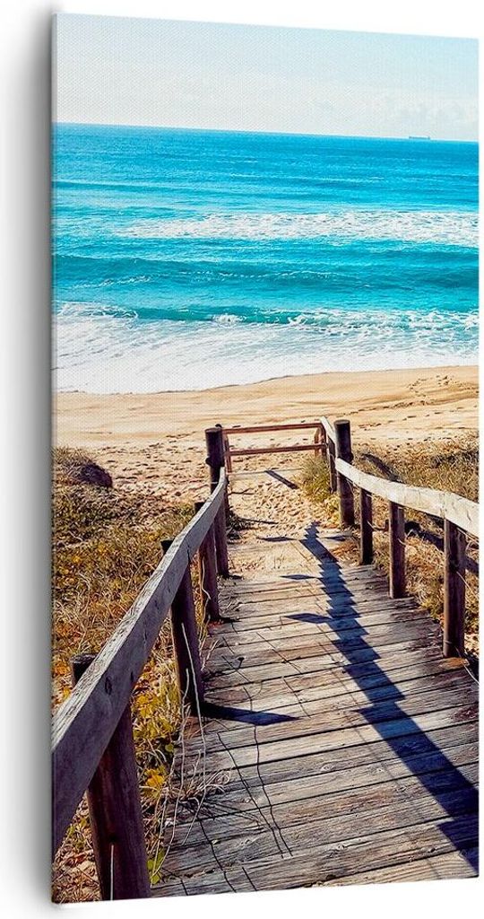 Bild auf Leinwand - Leinwandbild - Einteilig - Meer Strand Eintritt - 65x120cm - Wand Bild - Wanddeko - Wandbilder - Leinwanddruck - Bilder - Wandd...