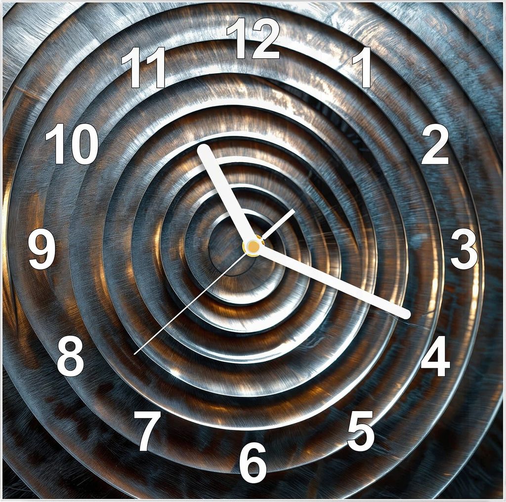 Wanduhr aus Glas mit Motiv Metallische Spiralen- 30 x 30 cm - inkl. Aufhängesystem