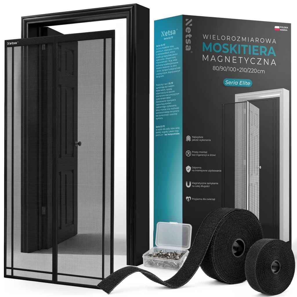 Netsa | Magnetisches Tür Moskitonetz 80/90/100x210/220 cm Schwarz – Fiberglas Fliegengitter Für Balkon- Und Terrassentüren