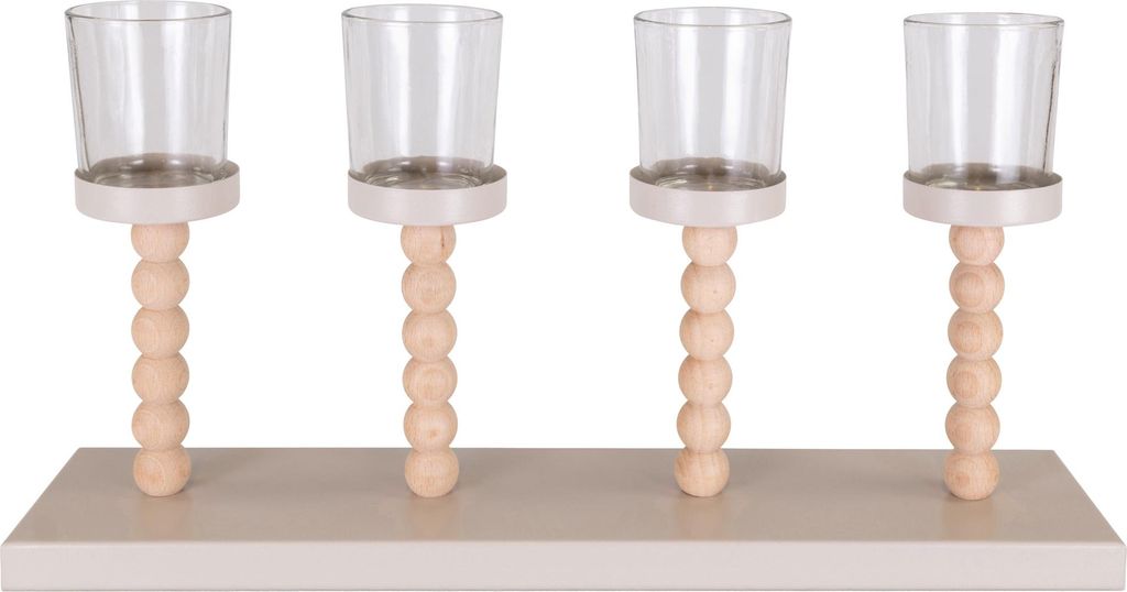Teelichthalter 4-fach auf Tablett Holz-Metall Natur-Beige Ø 38x18 cm