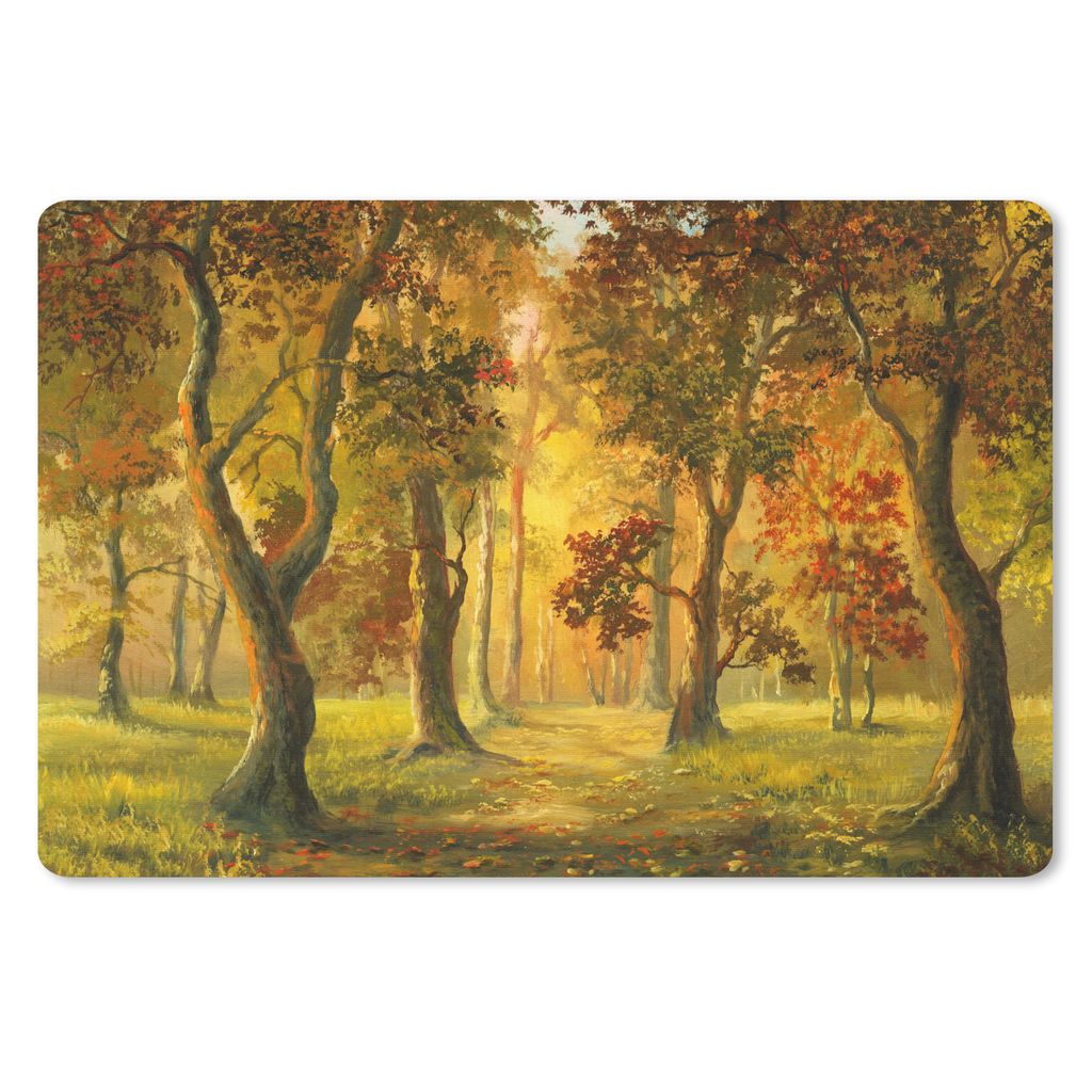 MuchoWow Schreibtischunterlage Eine Illustration eines Waldes in der Herbstsonne 60x40 cm - XXL Mauspad - Großes Mauspad