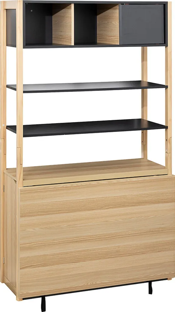 Bureau bibliothèque combiné design industriel Menton bois et métal noir