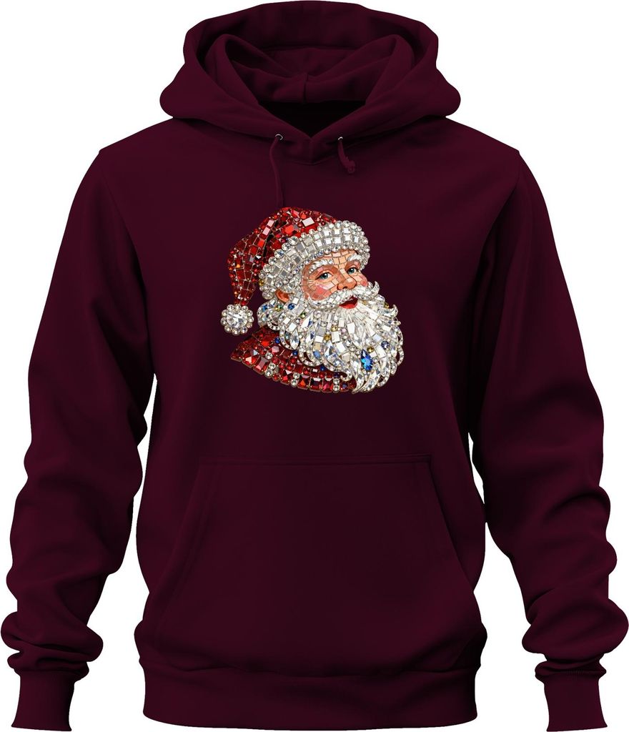 Weihnachtsmann Juwelen Mosaik Vintage Weihnachten Glitzer Uni Hoodie Kapuzenpullover, Burgundy, XL