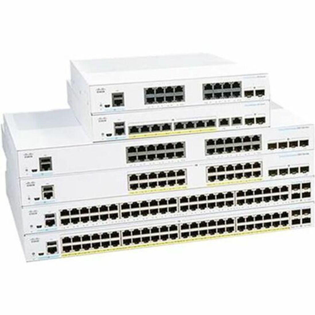 Cisco CBS350-48P-4X managed stackable L3 Switch: - 48x10/100/1000 Base-T (RJ45) + 4x10GE SFP+ Uplink Ports, - Switching-Kapazität: 176Gbps, inkl. ...