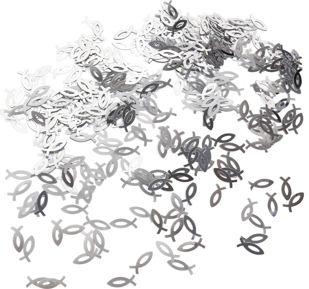 Oblique Unique Fisch Konfetti für Taufe Hochzeit Konfirmation Kommunion Geburtstag Tisch Deko Streudeko - silber